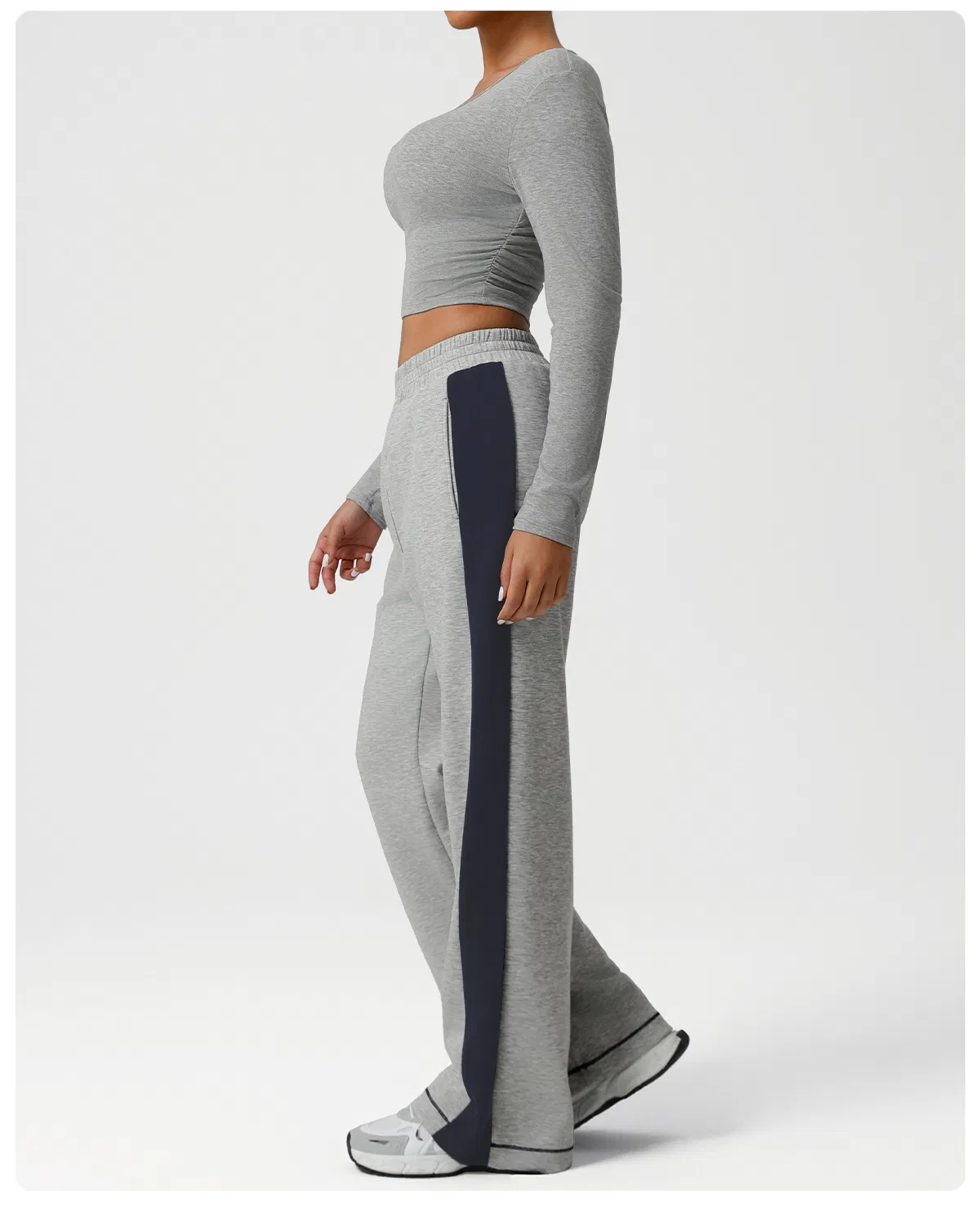 Pantalones de yoga de bloque de color de pierna ancha de cintura alta sueltos para mujer