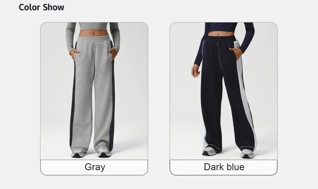 Pantalones de yoga de bloque de color de pierna ancha de cintura alta sueltos para mujer