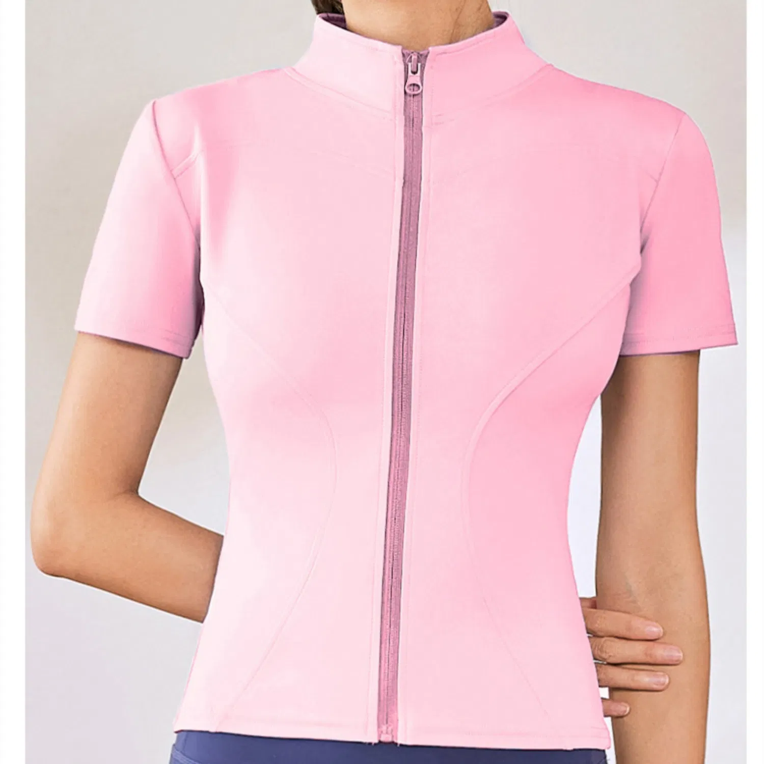 Cárdigan de alta elasticidad con cuello, de manga corta, ajustado, para yoga y gimnasio, chaqueta de rendimiento, ropa deportiva