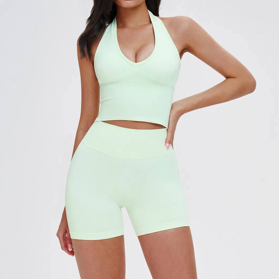 Conjunto de yoga de sujetador y pantalones cortos para mujer, deportivo, sin costuras y cómodo