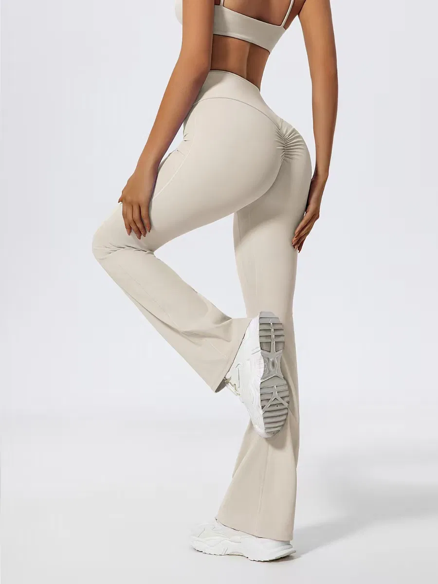 Leggings deportivos de cintura alta con control abdominal pero levantados, pantalones de yoga de pierna ancha y acampanados para mujer