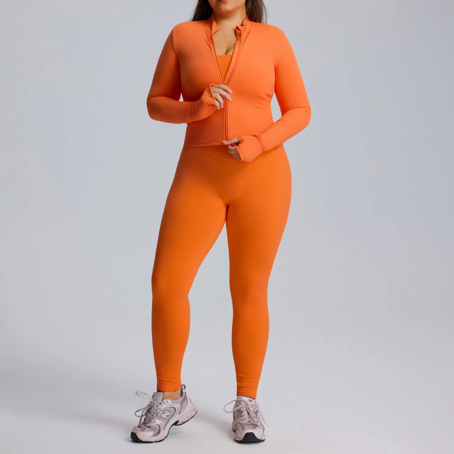 Conjunto de Yoga Personalizado al por Mayor con Logo Talla Grande 3 Piezas Chaqueta con Cremallera Sujetador Deportivo Leggings