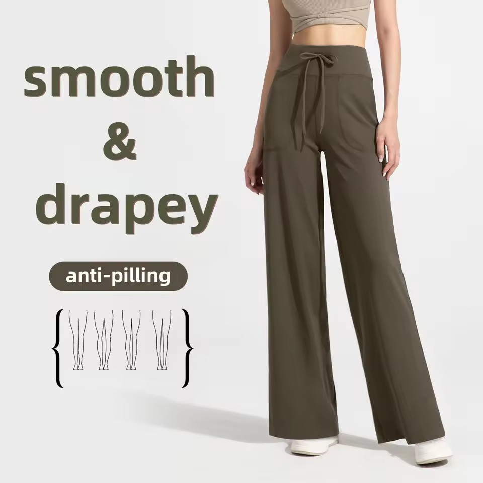 Nuevos pantalones de running para mujer de pierna recta con cordón, de cintura alta, sueltos y que estilizan, pantalones largos para yoga y deportes