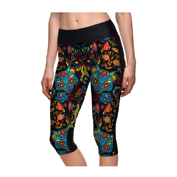 Mallas capri deportivas de yoga para mujer con estampado de calavera de alta calidad personalizadas