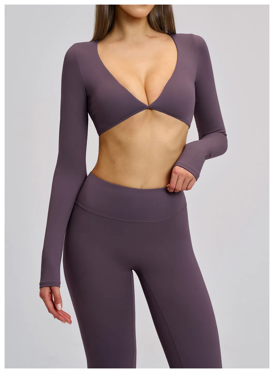 Ropa de fitness al por mayor para mujeres, camiseta de yoga con cuello en V