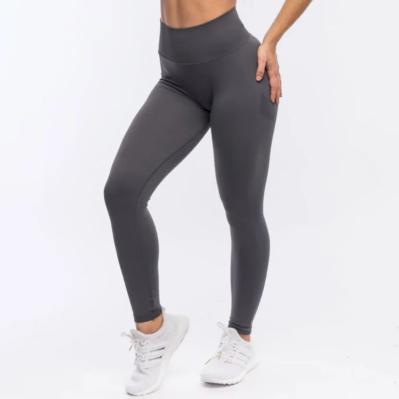 Mujeres de alta elasticidad, pantalones de compresión de cintura alta, mallas sin costuras, pantalones de yoga