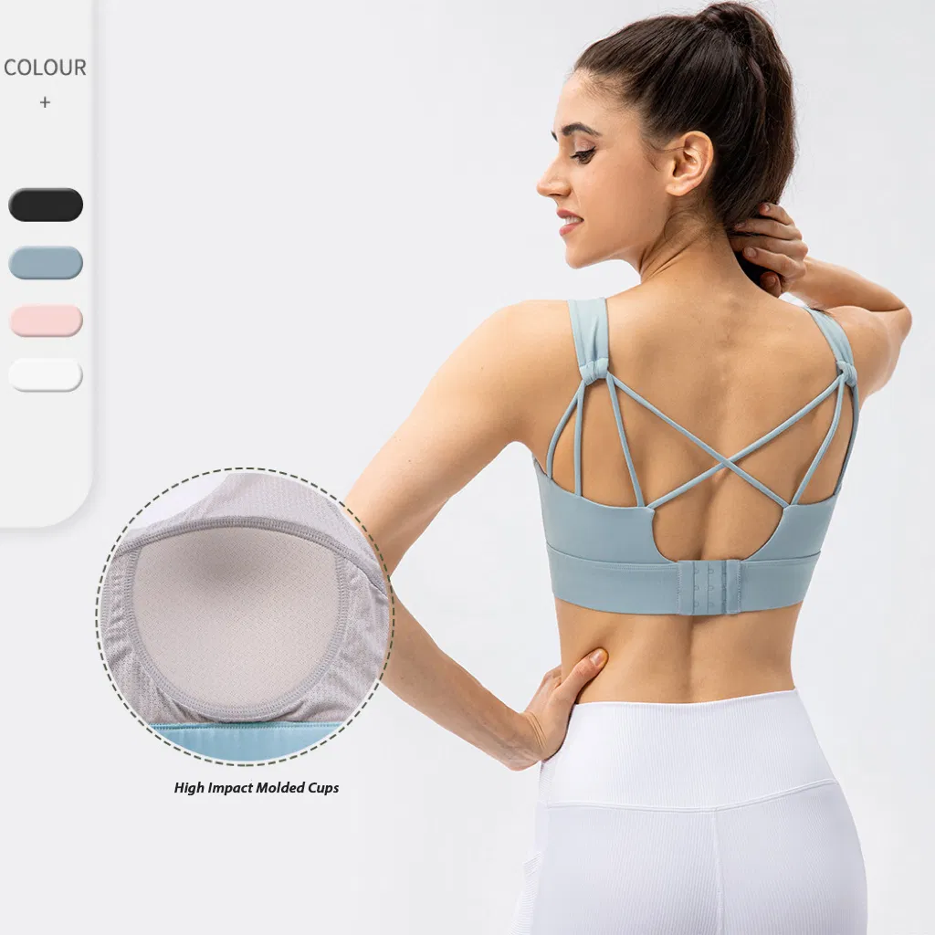 Nuevo sujetador deportivo de alto impacto con espalda cruzada sexy y almohadillas moldeadas para el pecho, top de lencería atlética ajustable de rendimiento élite en tallas grandes, ropa de gimnasio