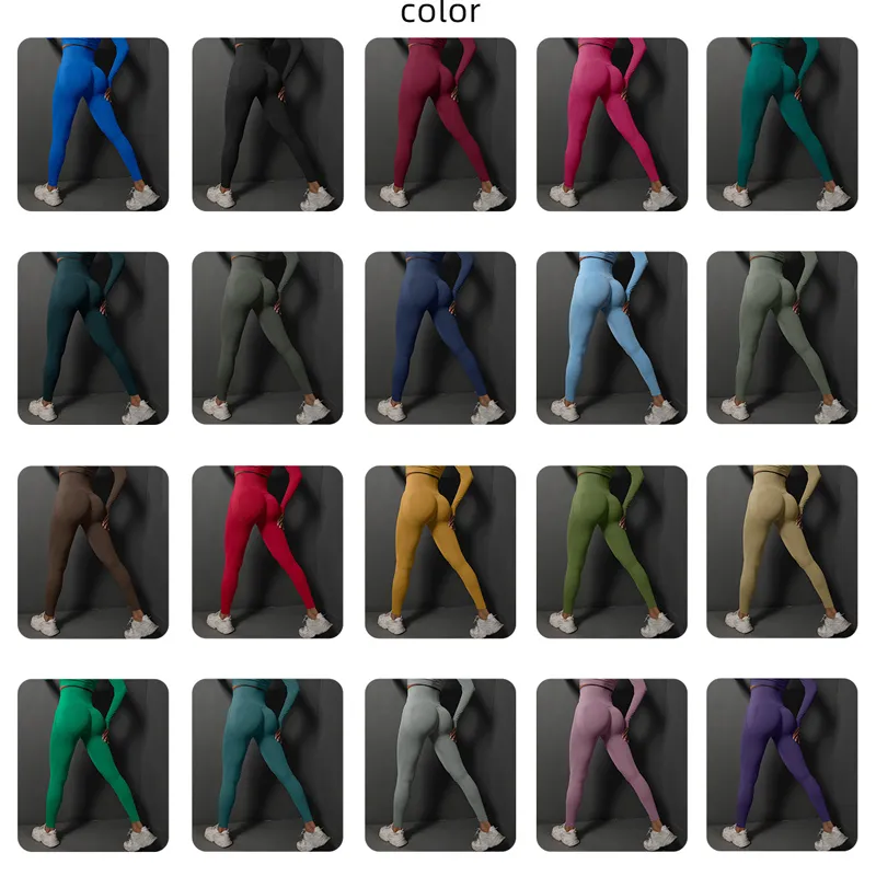 Leggings de yoga de alta cintura sin costuras al por mayor, pantalones de entrenamiento con levantamiento de glúteos personalizados para mujeres, ropa de fitness al por mayor