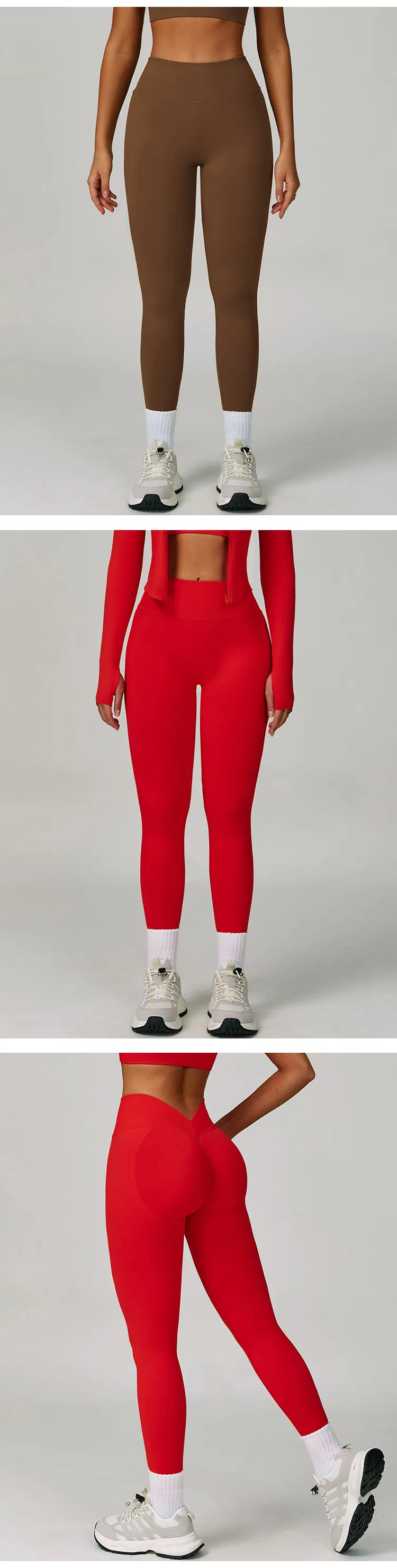 Pantalones de yoga sin costuras color durazno con cuello en V, ajustados, para correr, deportivos, de secado rápido, para fitness