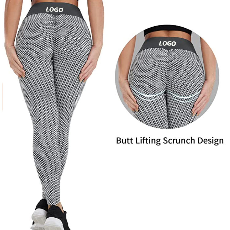 Pantalones de yoga ajustados de talle alto de tamaño grande con textura de panal de Fashion Nova para tejido, proveedor de ropa de gimnasio asequible con leggings burbuja de scrunch sin costuras