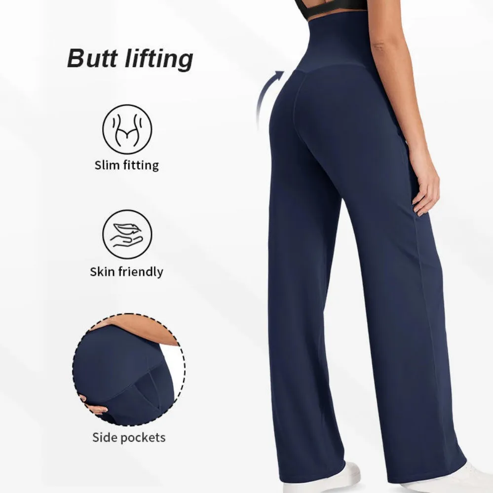 Pantalones largos casuales de maternidad ecológicos de cintura alta y pierna ancha para mujeres embarazadas, soporte para el abdomen, ropa de yoga