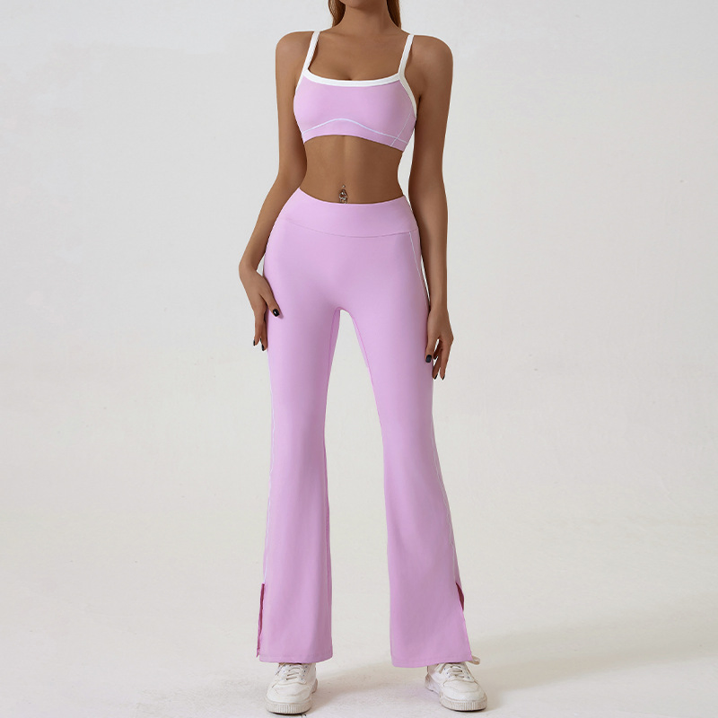 Conjunto de Deportes al Aire Libre para Mujeres: Ropa Deportiva Ajustada al Cuerpo, Estilo Ligeramente Picante, Pantalones Largos, Conjunto de Yoga en Bloques de Color