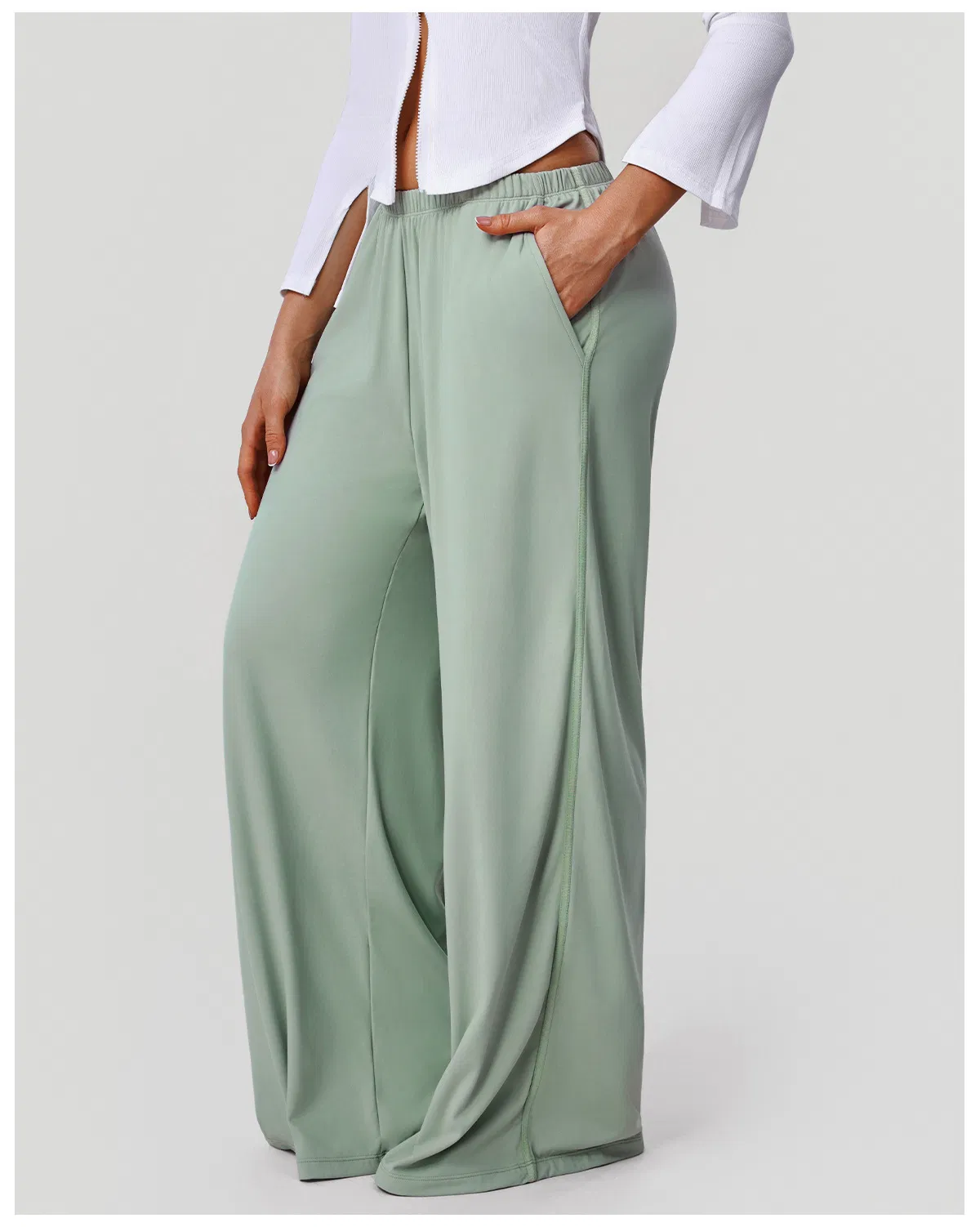 Pantalones deportivos casuales de cintura alta para mujer, drapeados, para entrenamiento de danza en interiores, yoga, pantalones de pierna ancha