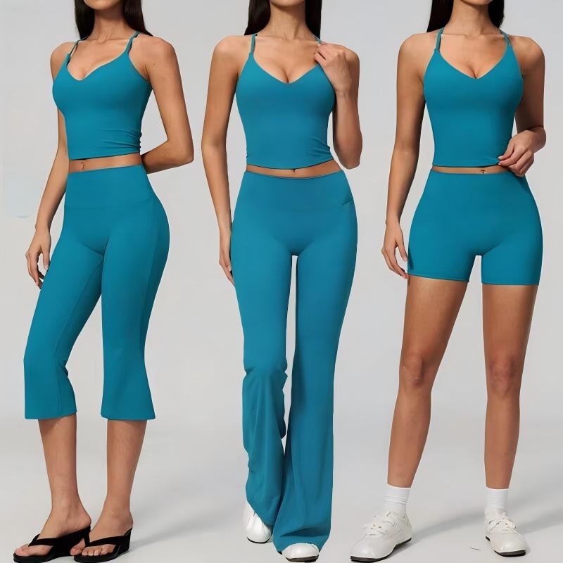 2PCS Conjuntos de gimnasio para mujeres, traje de fitness, ropa de yoga con soporte, chaleco deportivo a prueba de golpes, mallas de cintura alta, pantalones acampanados, conjunto de ropa deportiva, conjunto de yoga