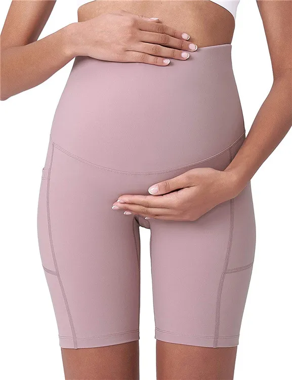 Shorts de yoga para maternidad sobre el vientre con bolsillos 5 Pantalones de entrenamiento activos