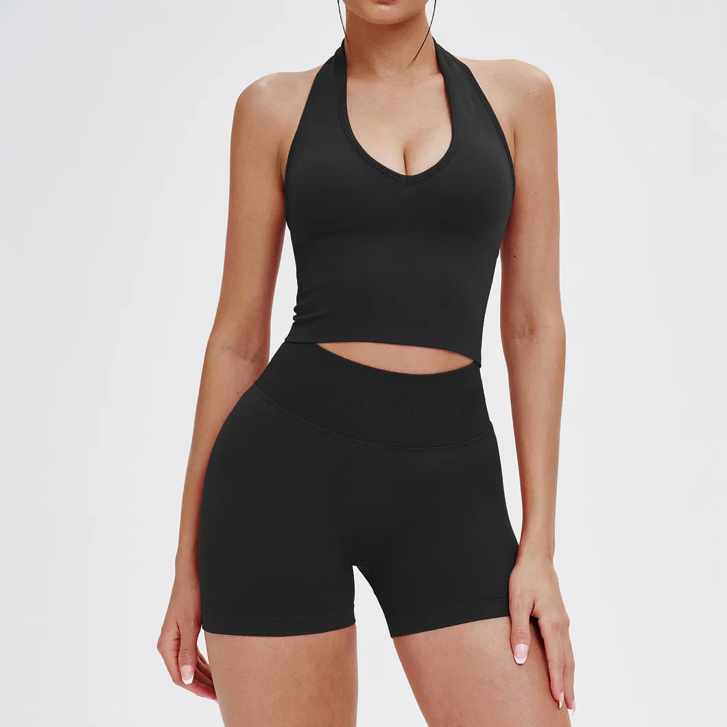 Conjunto de yoga de sujetador y pantalones cortos para mujer, deportivo, sin costuras y cómodo