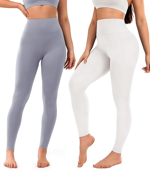 Pantalones de Yoga de Cintura Alta para Mujeres - 4-Way Elásticos, Transpirables, Leggings de Control de Abdomen (Negro Gris Marino)