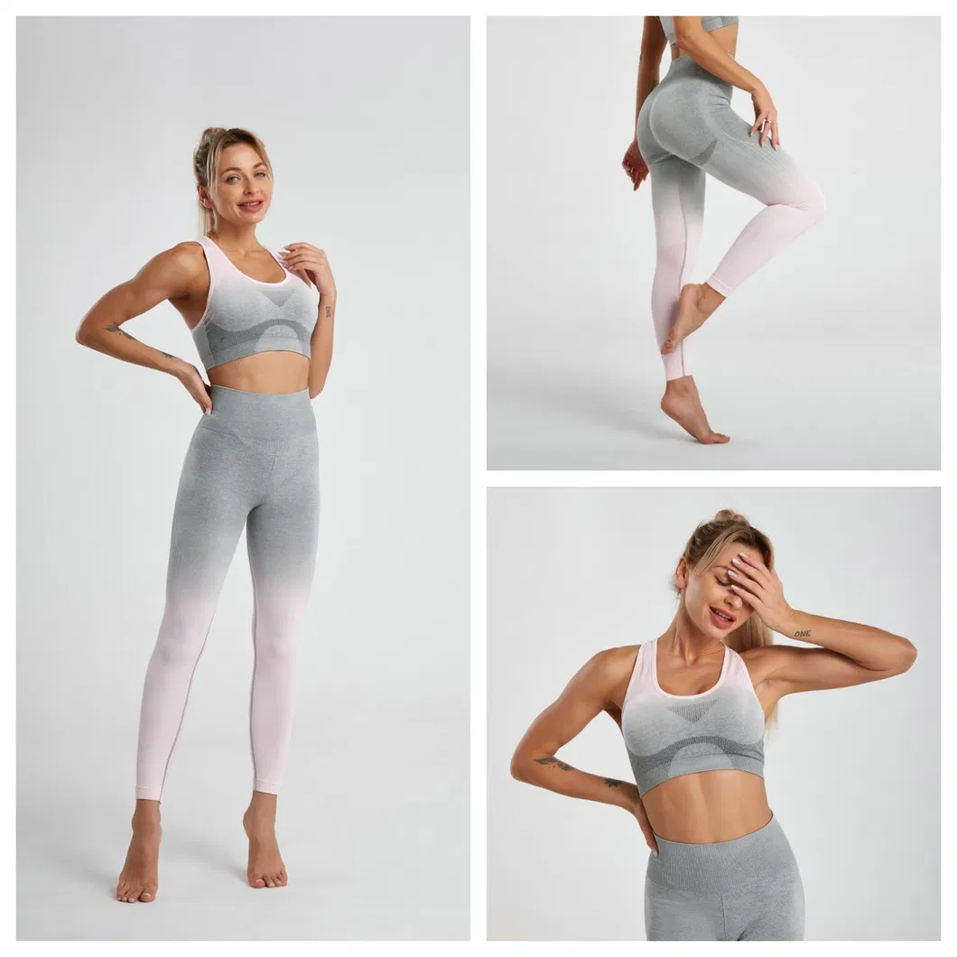 Conjunto de Yoga con Gradiente Sin Costuras para Mujeres - Pantalones de Fitness de Secado Rápido