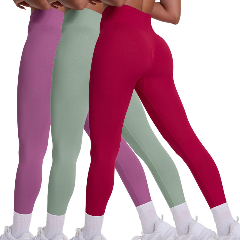 Pantalones de yoga deportivos de alta cintura ajustados que levantan las caderas, de color sólido y sin costuras, ideales para correr y hacer ejercicio