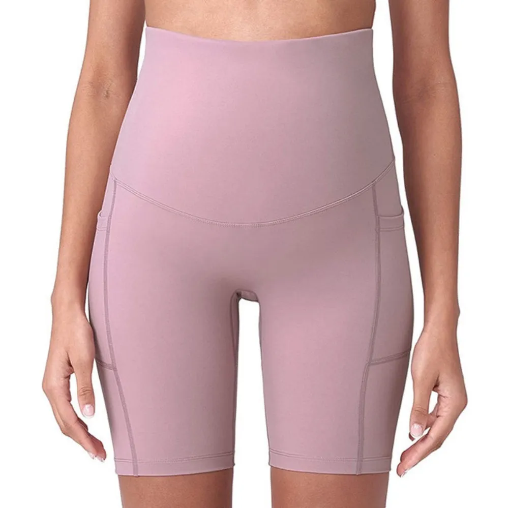 Pantalones cortos de yoga para mujeres embarazadas, cómodos, transpirables, de alta elasticidad, con cintura elástica y bolsillos