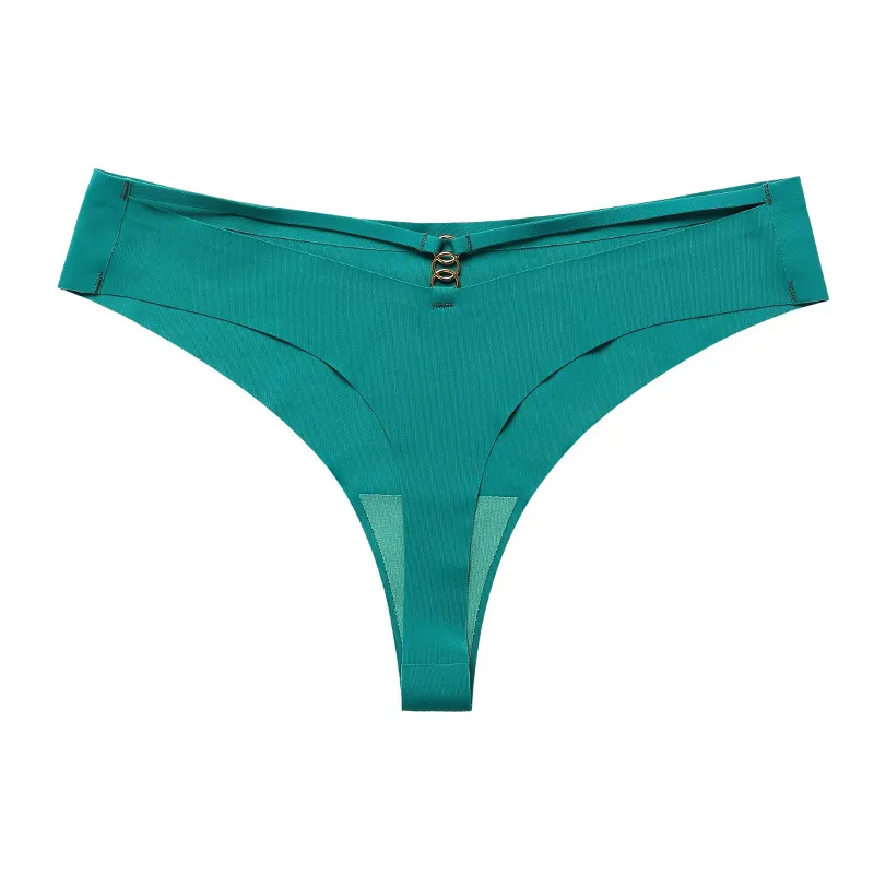 Pantalones T de mujer sexy de talla grande europeos y americanos, hoja de seda helada, sin costuras, con anillo de metal, ropa de yoga deportiva, tanga de algodón