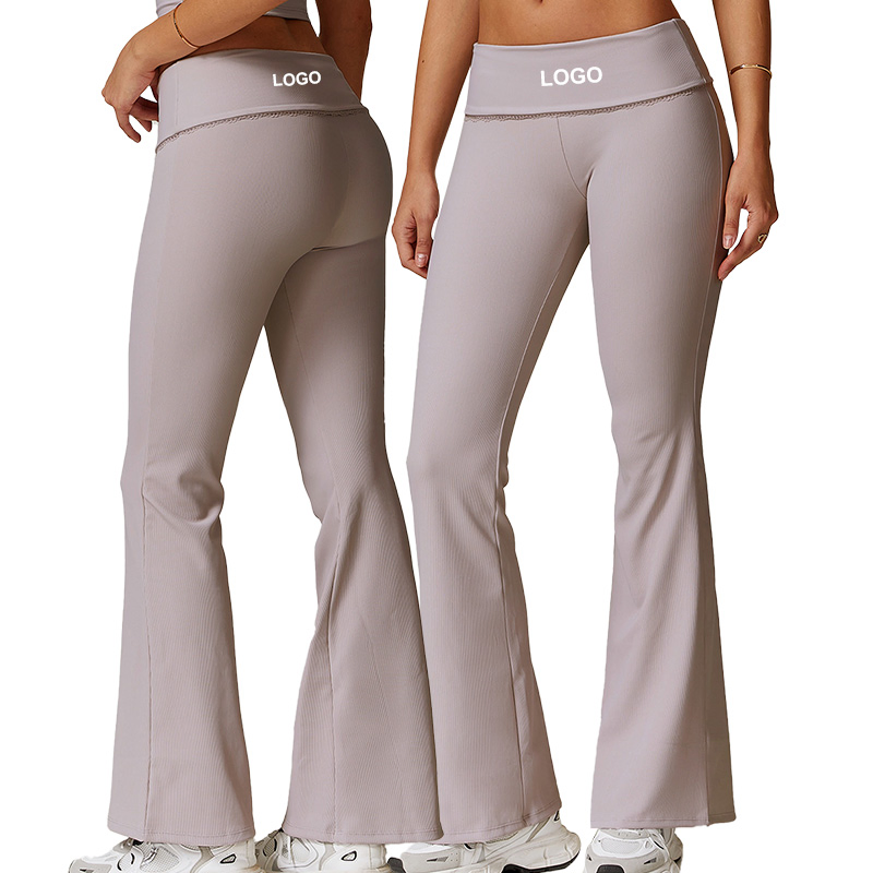 Pantalones de yoga de cintura alta acampanados de fábrica al por mayor para mujer, pantalones deportivos casuales de levantamiento de cadera