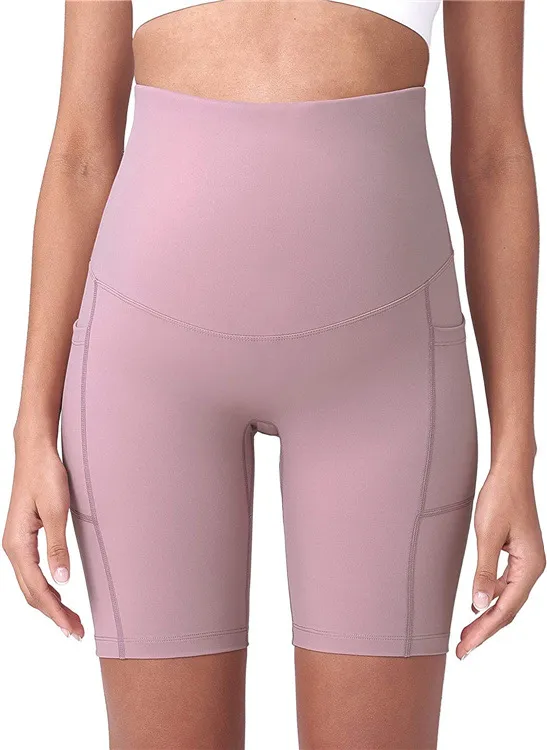 Shorts de yoga para maternidad sobre el vientre con bolsillos 5 Pantalones de entrenamiento activos