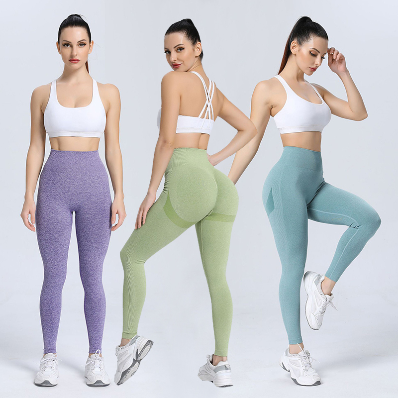Pantalones de yoga de alta cintura de nylon deportivos sin costuras para gimnasio con scrunch en el trasero y logo personalizado