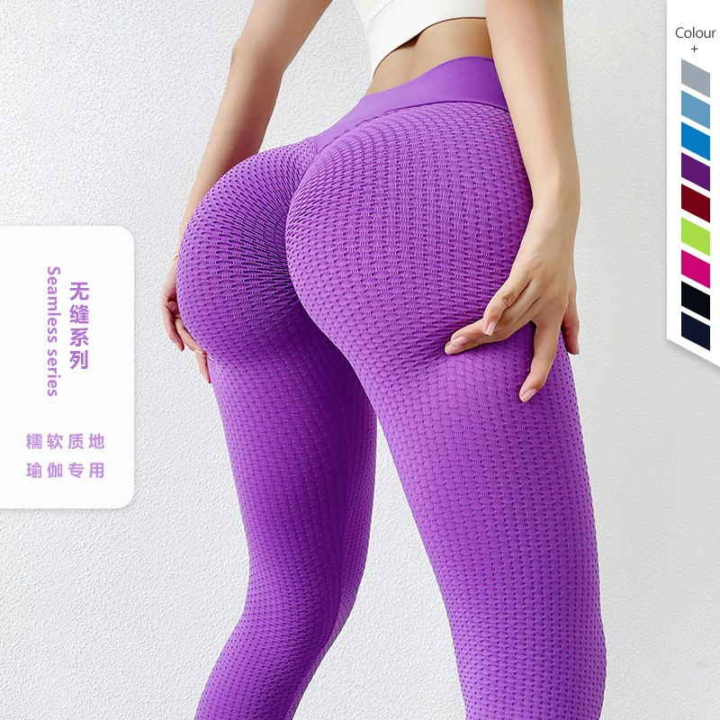 Pantalones deportivos de mujer de buena calidad al por mayor, de nylon y spandex, con efecto levantador de cadera y fruncido, leggings de durazno