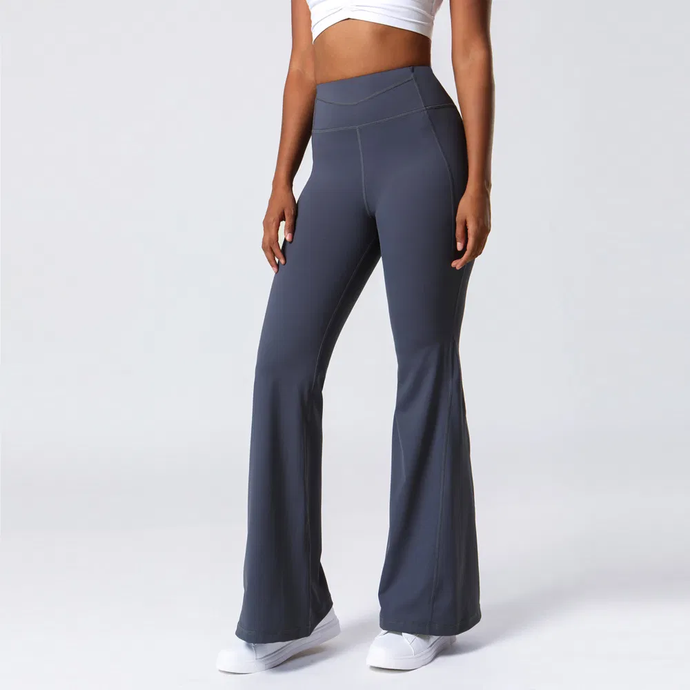 Pantalones de yoga de flare suaves para levantar las caderas de mujer con bolsillo oculto, pantalones de entrenamiento de cintura alta