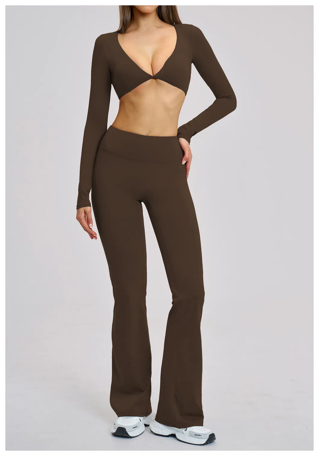 Ropa de fitness al por mayor para mujeres, camiseta de yoga con cuello en V