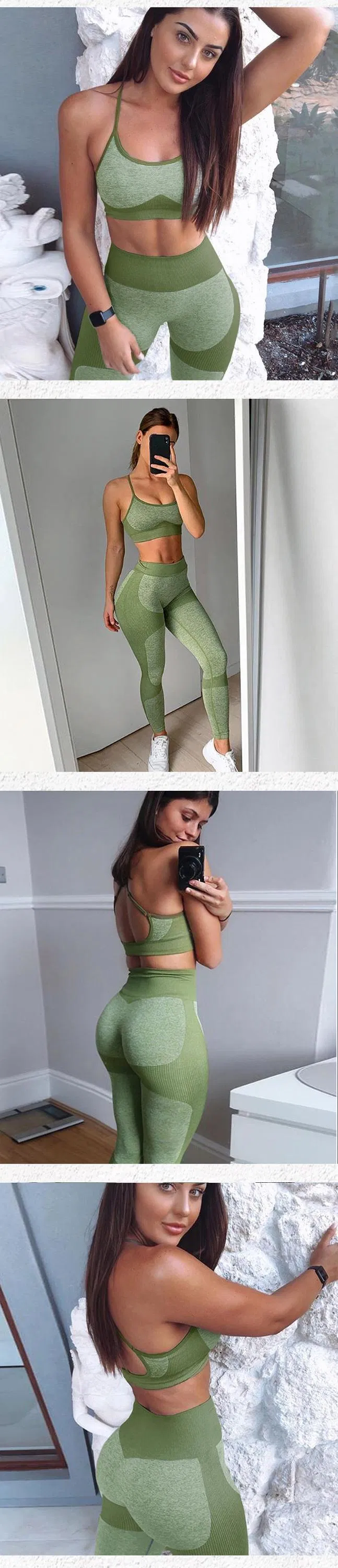 Conjunto de Fitness y Yoga para Mujer con Pantalones Elásticos Personalizados y Sin Costuras para Gimnasio