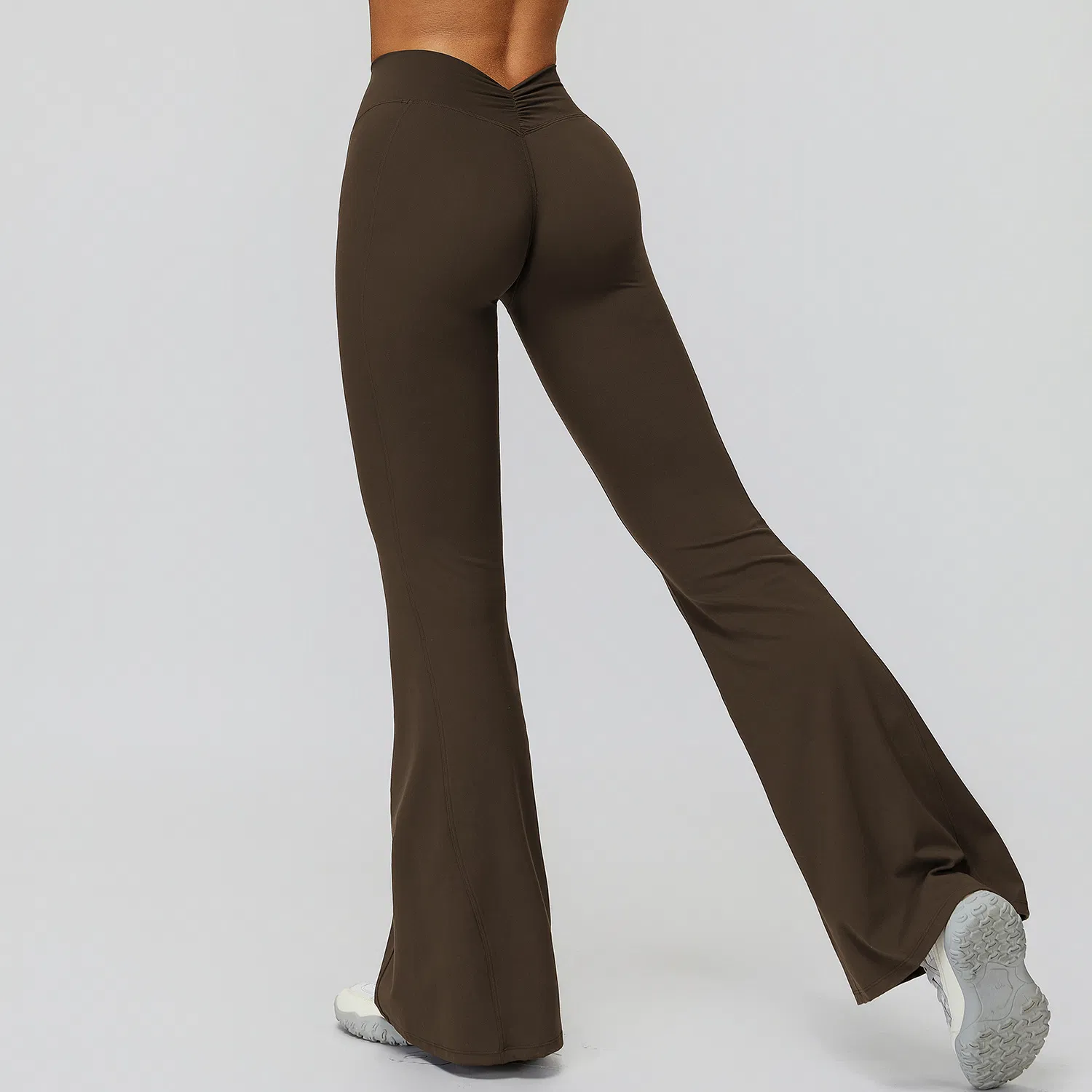 Pantalones acampanados de yoga, pantalones largos de tiro alto con pliegues, ligeramente acampanados y de corte ajustado, pantalones acampanados para correr