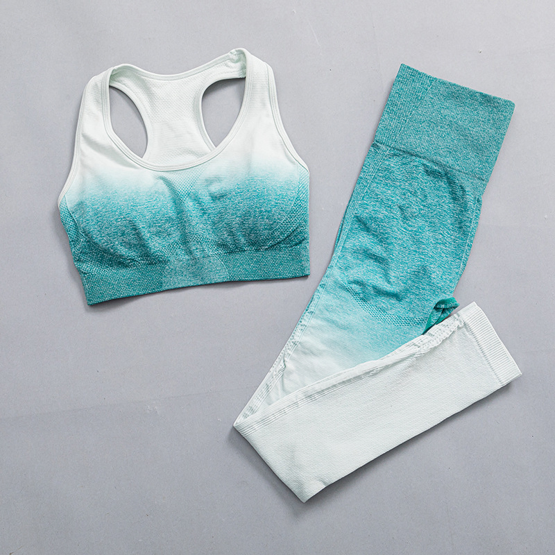 Conjunto de Yoga con Gradiente Sin Costuras para Mujeres - Pantalones de Fitness de Secado Rápido