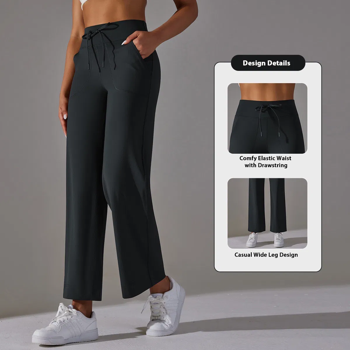 Venta al por mayor 2 Pantalones de chándal cómodos de diferentes longitudes para maternidad, pantalones de yoga para mujeres, logotipo personalizado, pantalones de pijama suaves con cordón, pantalones jogger de pierna ancha con bolsillos