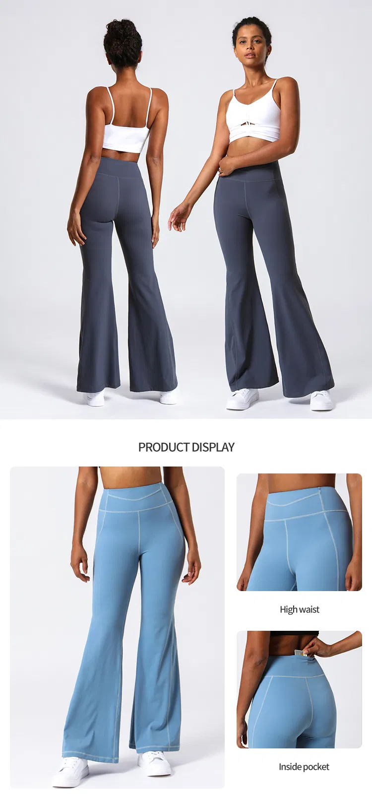 Pantalones de yoga de flare suaves para levantar las caderas de mujer con bolsillo oculto, pantalones de entrenamiento de cintura alta