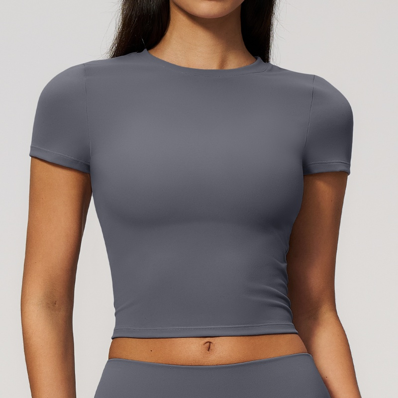 Ropa Mujer Elastic Breathable Crew Neck Slim Yoga Top, Quick Dry Training Woman Fashion Clothes, Skinny Fit Fashion Clothing for Fitness Casual Pilates