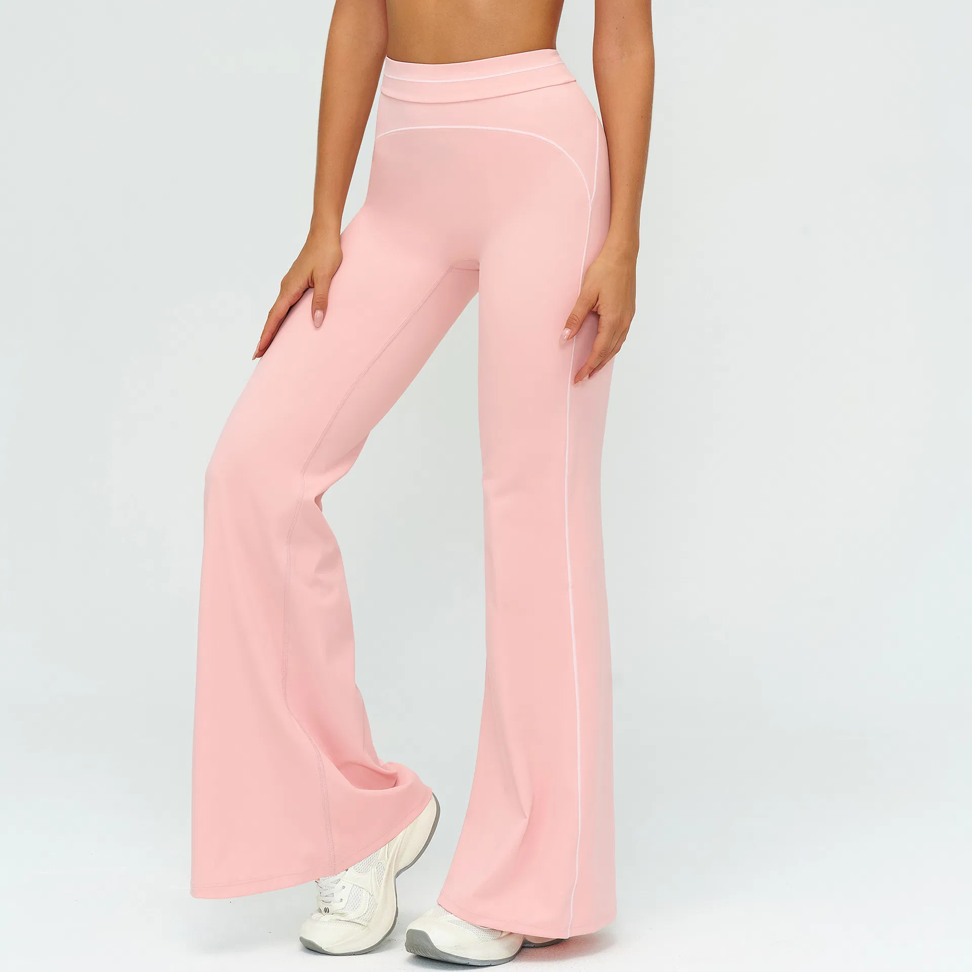Pantalones de yoga sin costuras para mujer, pantalones de color bloque que levantan la cadera, pantalones deportivos de cintura alta y pierna ancha