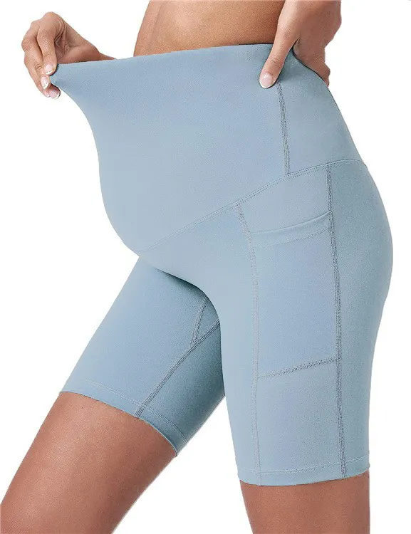 Shorts de yoga para maternidad sobre el vientre con bolsillos 5 Pantalones de entrenamiento activos