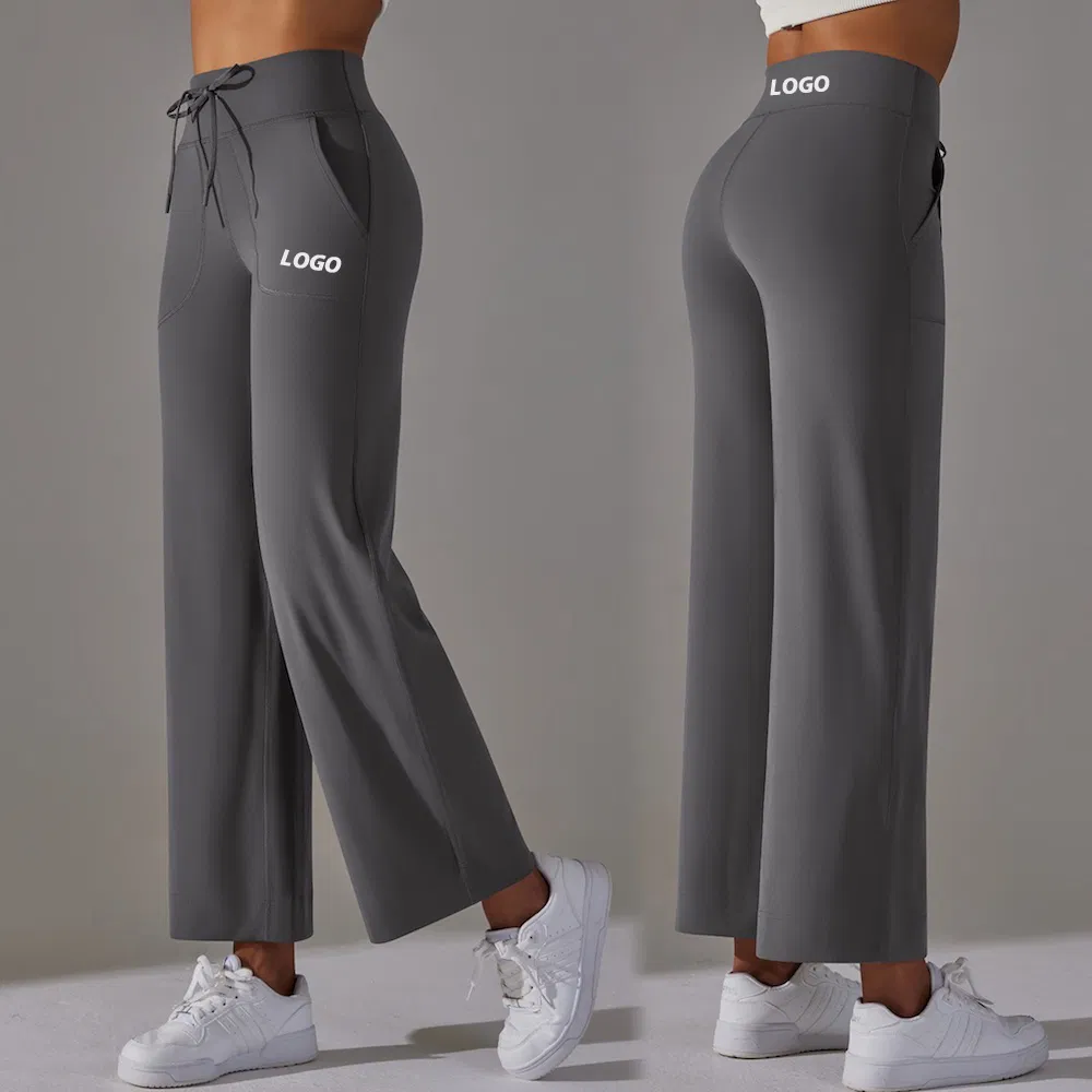 Venta al por mayor 2 Pantalones de chándal cómodos de diferentes longitudes para maternidad, pantalones de yoga para mujeres, logotipo personalizado, pantalones de pijama suaves con cordón, pantalones jogger de pierna ancha con bolsillos