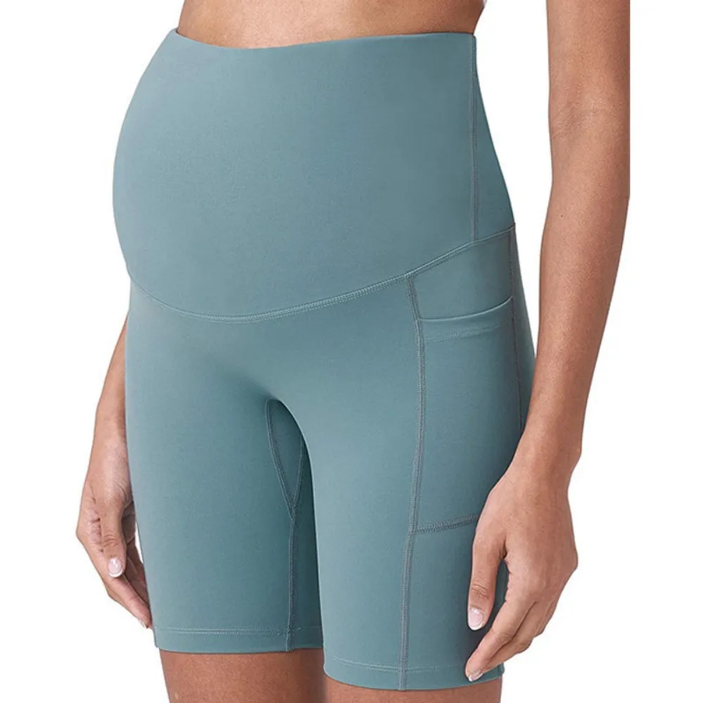Pantalones cortos de yoga para mujeres embarazadas, cómodos, transpirables, de alta elasticidad, con cintura elástica y bolsillos