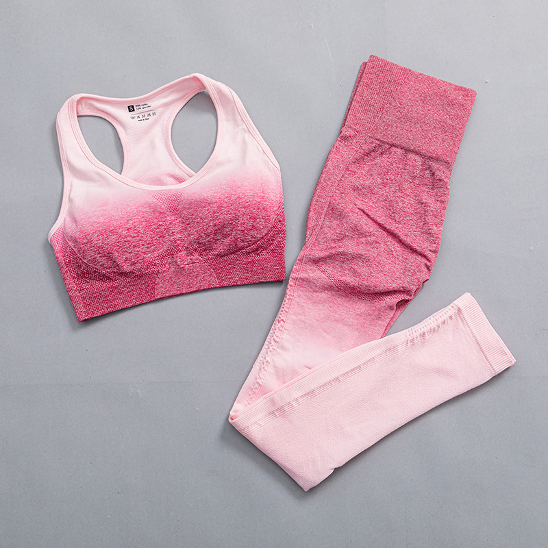 Conjunto de Yoga con Gradiente Sin Costuras para Mujeres - Pantalones de Fitness de Secado Rápido
