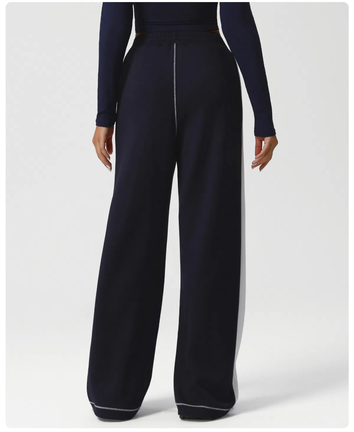 Pantalones de yoga de bloque de color de pierna ancha de cintura alta sueltos para mujer