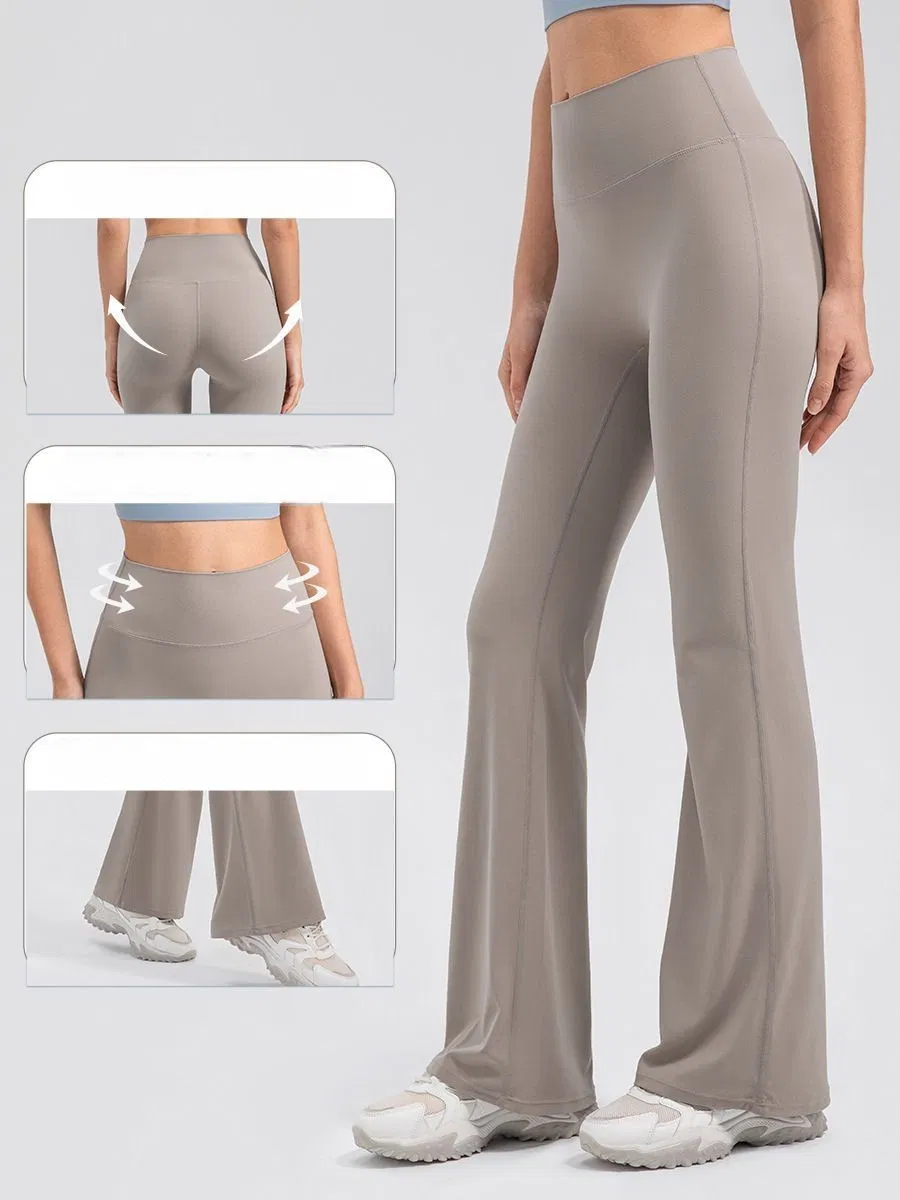Pantalones de yoga de cintura alta y levantamiento de glúteos para mujer, transpirables, sin línea de vergüenza, pantalones de fitness deportivos, leggings acampanados