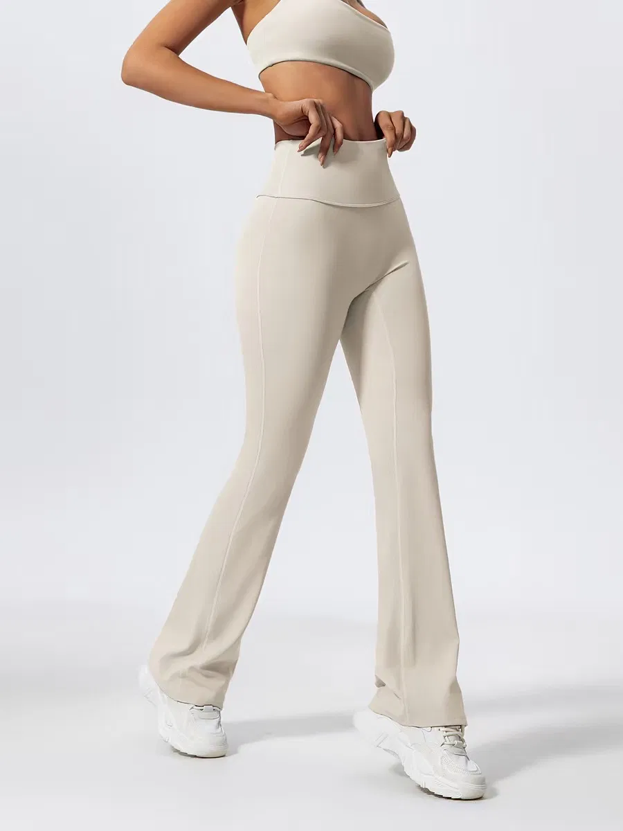 Leggings deportivos de cintura alta con control abdominal pero levantados, pantalones de yoga de pierna ancha y acampanados para mujer