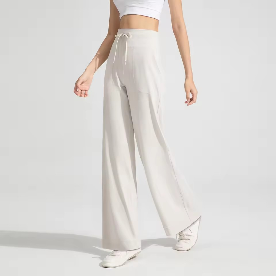 Nuevos pantalones de running para mujer de pierna recta con cordón, de cintura alta, sueltos y que estilizan, pantalones largos para yoga y deportes