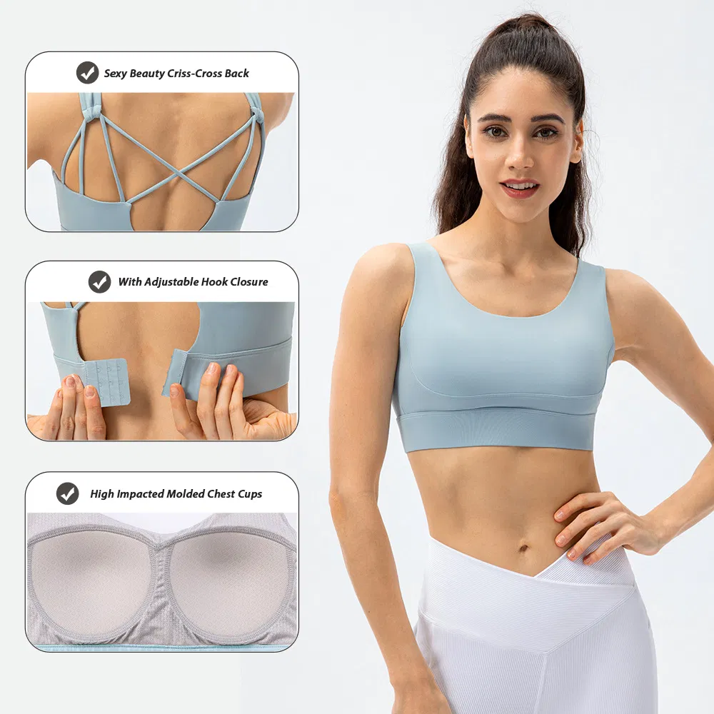 Nuevo sujetador deportivo de alto impacto con espalda cruzada sexy y almohadillas moldeadas para el pecho, top de lencería atlética ajustable de rendimiento élite en tallas grandes, ropa de gimnasio