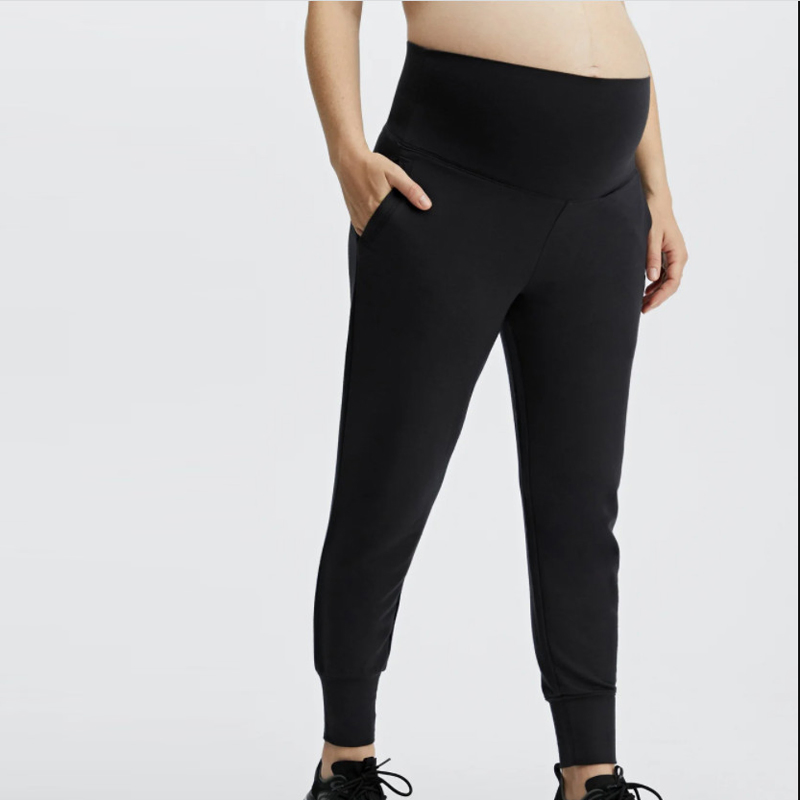 Pantalones de chándal de algodón personalizados para maternidad con panel completo sobre el vientre