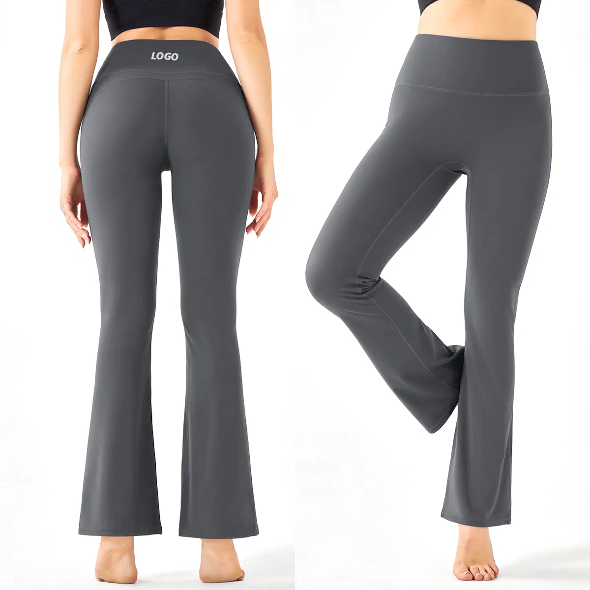Pantalones de yoga acampanados retro de moda al por mayor para mujeres, pantalones anchos de vestir personalizados para ocio atlético, pantalones de entrenamiento de campana