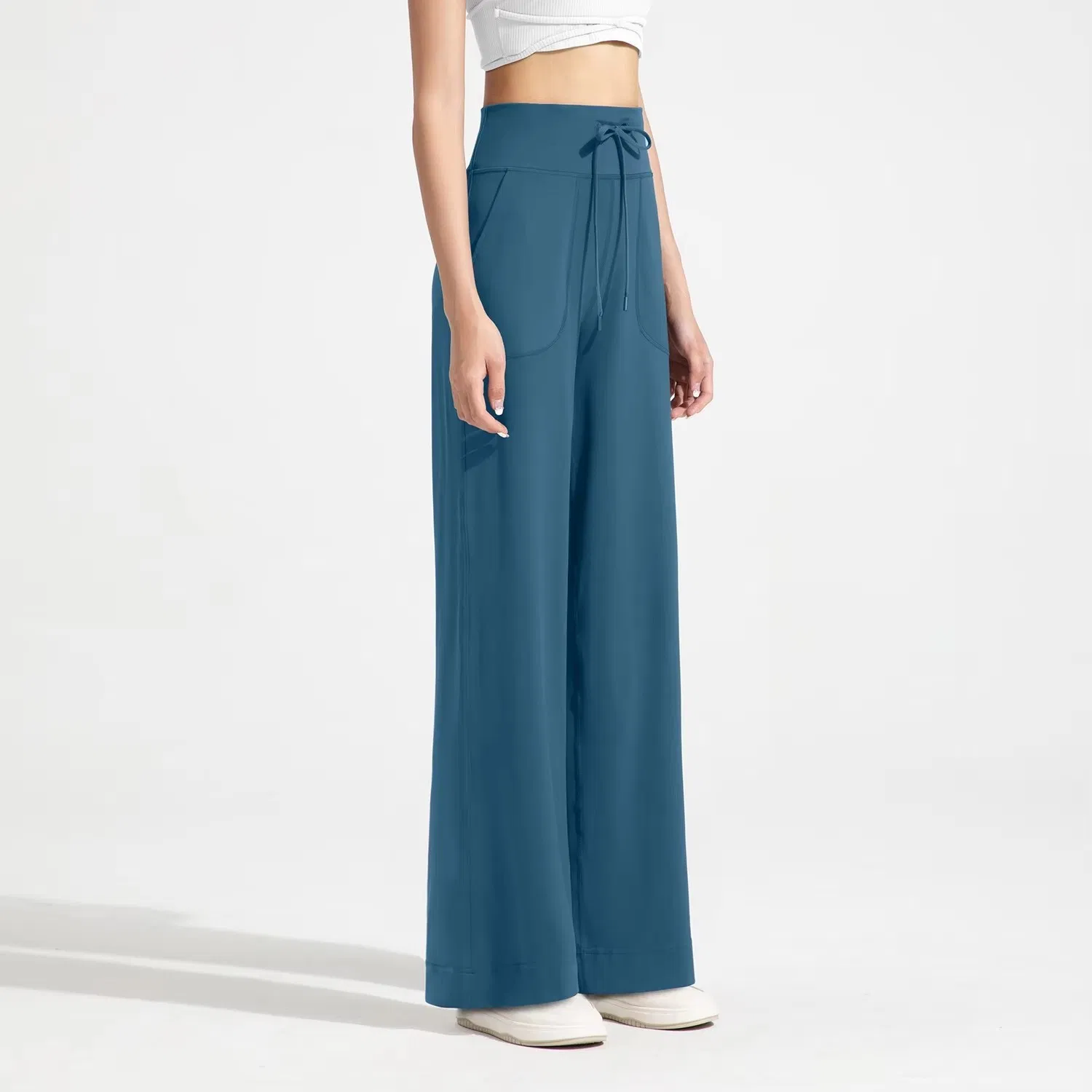 Nuevos pantalones de running para mujer de pierna recta con cordón, de cintura alta, sueltos y que estilizan, pantalones largos para yoga y deportes